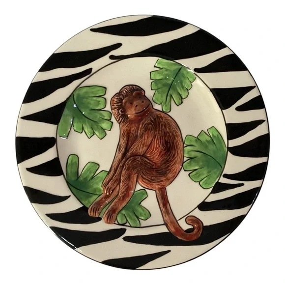 Becca Signature Collection Monkey Lunch Plates Set of 4 Zebra Rim 8” USA - Picture 4 of 8